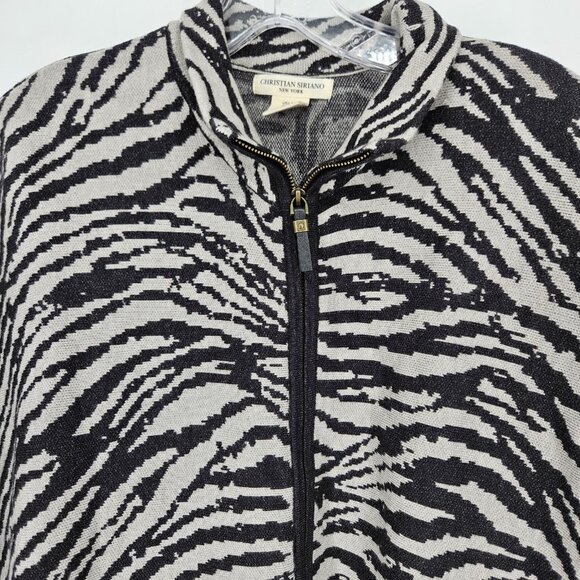 Christian Siriano Poncho Women L XL Zebra Fringe Sweater Knit Pullover Zip Front - Picture 2 of 12